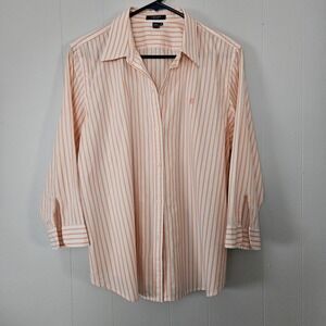 Chaps Classic Button Down Shirt Women XL White Striped Cotton Long Sleeve Preppy